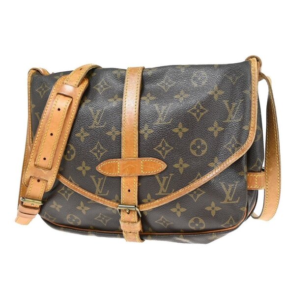 LOUIS VUITTON Logo Saumur 30 Shoulder Bag Monogram Leather Brown - Picture 1 of 16